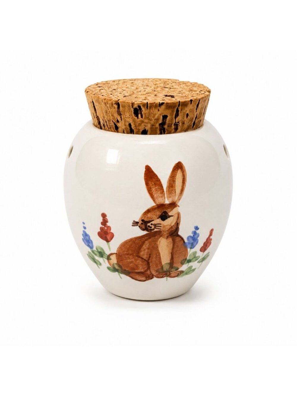 Emerson Creek Pottery Pot Porrie Jar with Cork Top Bunny Flowers Studio Pottery